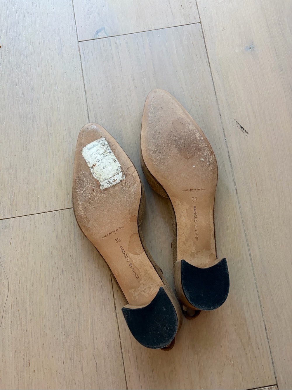 Manolo Blahnik Aspro Tan Suede Slingback Pointed Toe Flats Size 38 - Picture 3 of 4